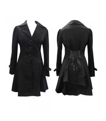 Women Steampunk Victorian Corset Riding Jacket Black Long Collared Ruffle Jacket Coat